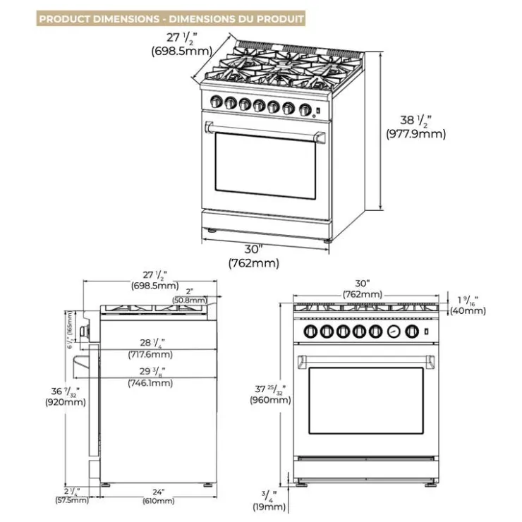 FORNO Dual Fuel Range 30" Electric Gas - FFSGS6196-30 Stainless Outlet