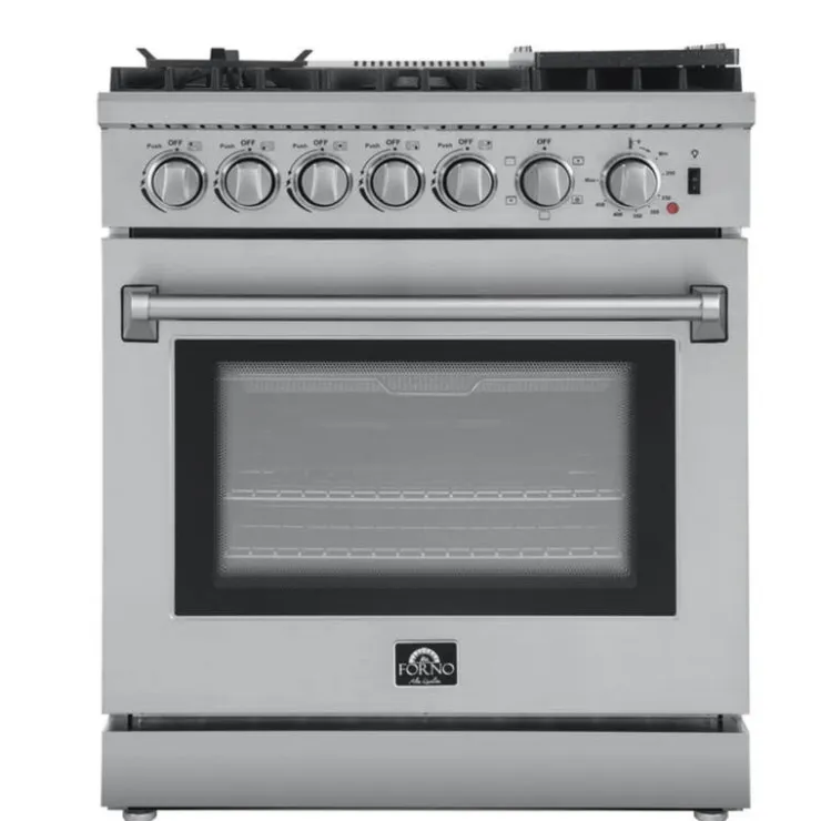FORNO Dual Fuel Range 30" Electric Gas - FFSGS6196-30 Stainless Outlet