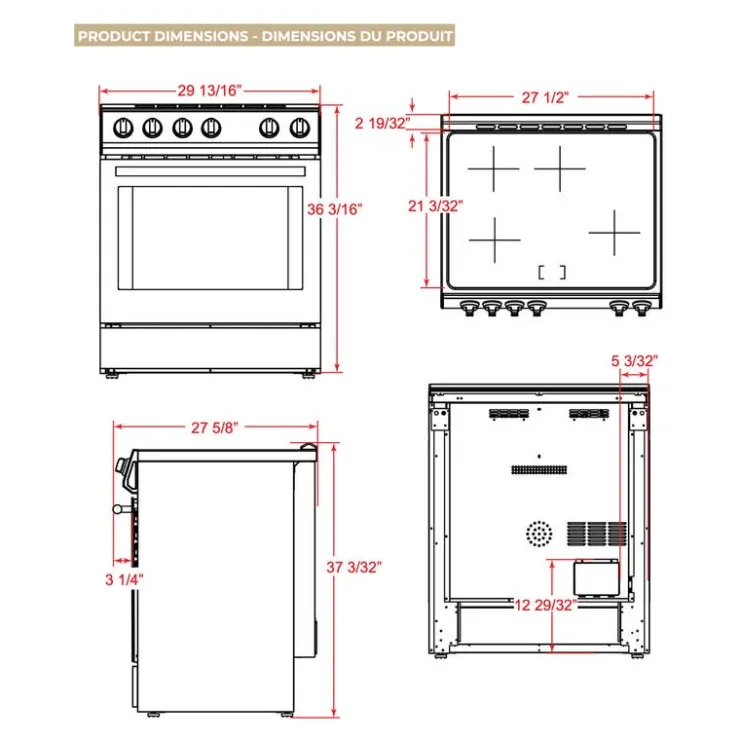 FORNO Range 30" Electric Induction - FFSIN0982-30 Stainless