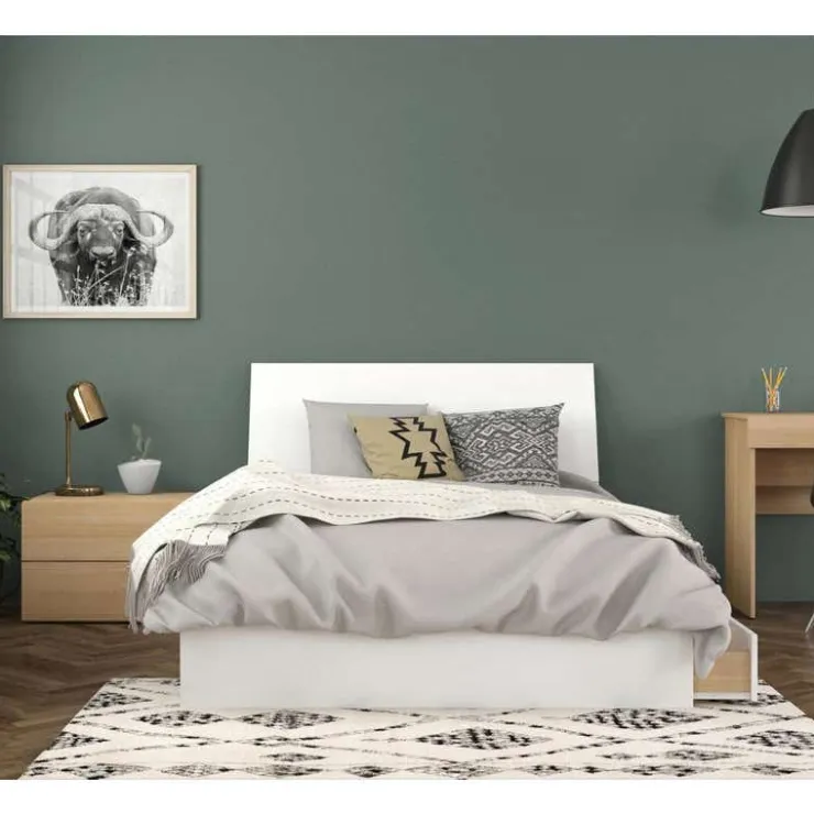 Nexera Full Bed Set with Storage (54") - 3pcs - Beige and White