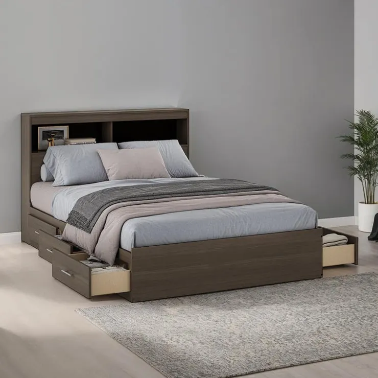 SUA-V Full Bed with 6-Drawer Storage and Headboard (54") Taupe Discount