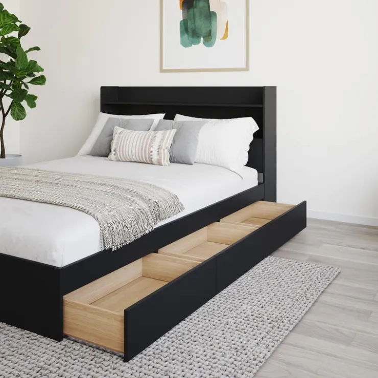Nexera Full Bed with 3-Drawer Storage and Headboard (54") - Black Clearance