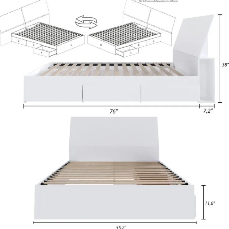 Nexera Full Bed with 3-Drawer Storage (54") - White Clearance