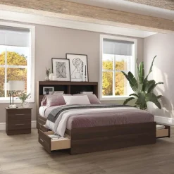 SUA-V Full Bed with 6-Drawer Storage Headboard and Nightstand (54