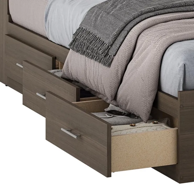 SUA-V Full Bed with 6-Drawer Storage Headboard and Nightstand (54") Taupe New