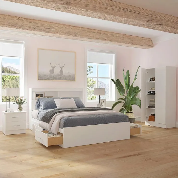 SUA-V Full Bed with 6-Drawer Storage (54") White
