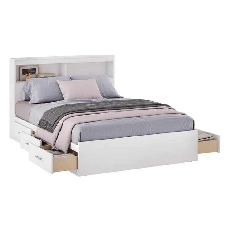 SUA-V Full Bed with 6-Drawer Storage and Headboard (54") White Best
