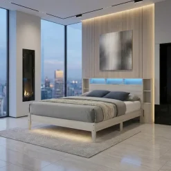 Full Bed with LED, Wireless Charger, USB and Storage - 54" Grey Clearance