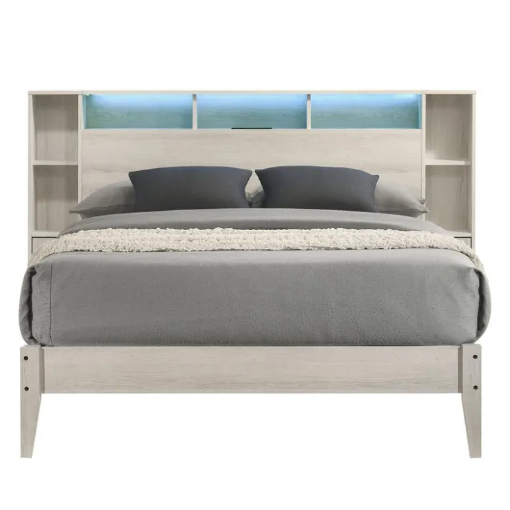 Full Bed with LED, Wireless Charger, USB and Storage - 54" Grey Clearance