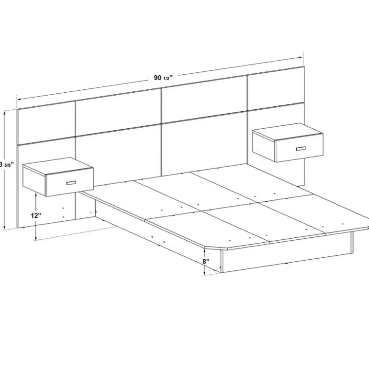 SUA-V Full Bed with Wall Units and Nightstands (54") Natural