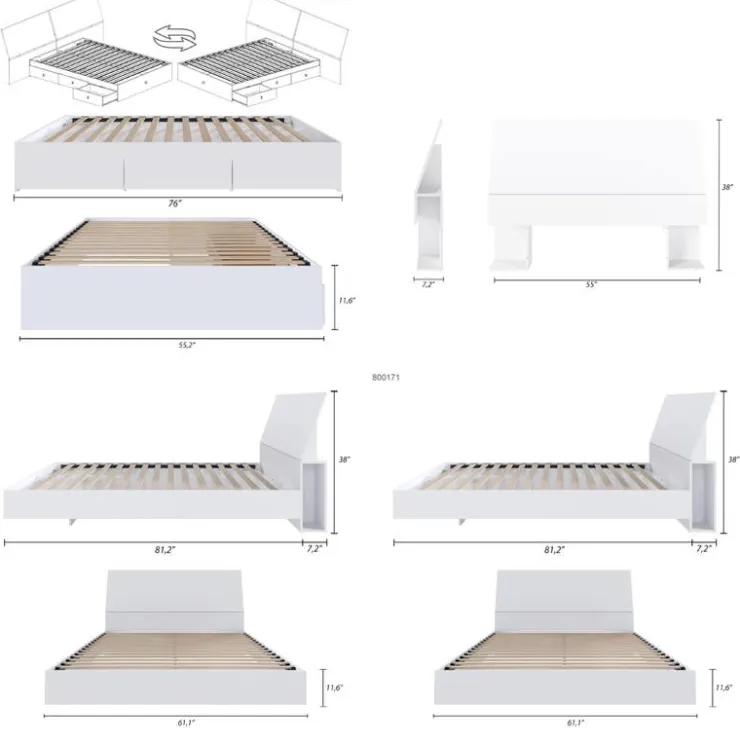 Nexera Full Bedroom Set with Storage (54") - 4pcs - White