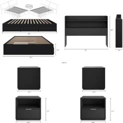Nexera Full Bedroom Set with Storage (54") - 4pcs - Black Outlet