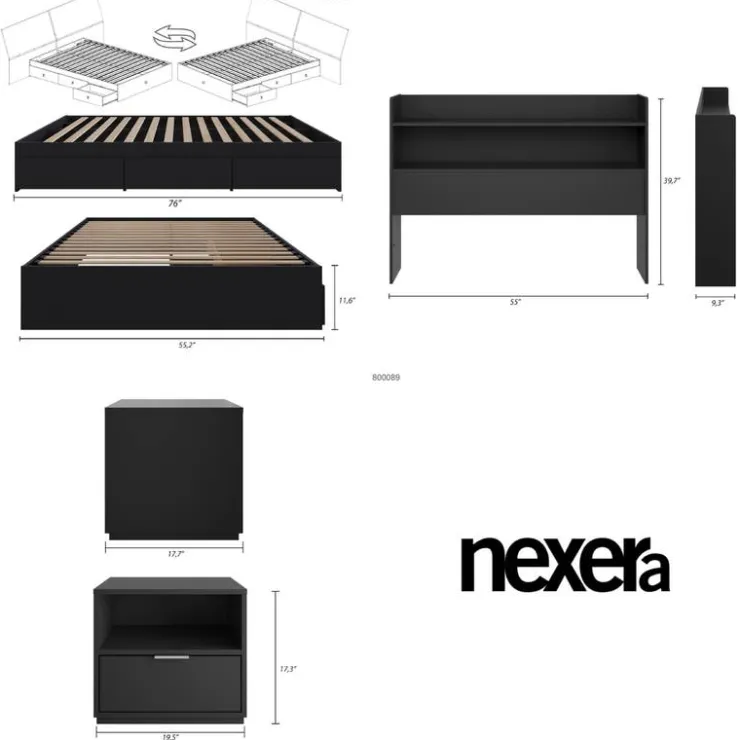 Nexera Full Bedroom Set with Storage (54") - 3pcs - Black Clearance