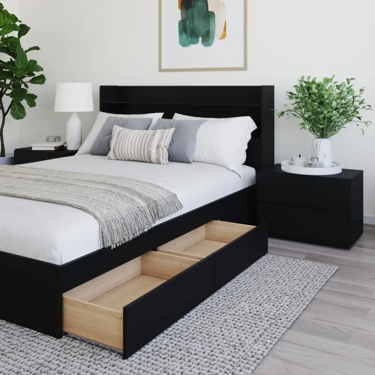 Nexera Full Bedroom Set with Storage (54") - 4pcs - Black Hot