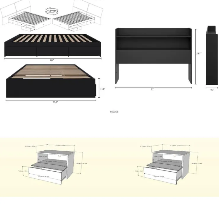 Nexera Full Bedroom Set with Storage (54") - 4pcs - Black Hot