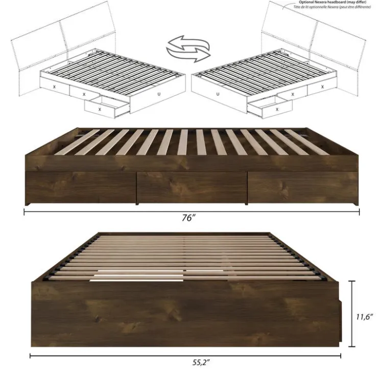 Nexera Full 3-Drawer Storage Bed (54") - Brown Online