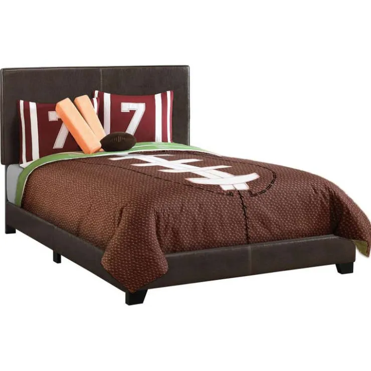 Monarch Full Leather-Look with Headboard (54") - Brown Hot