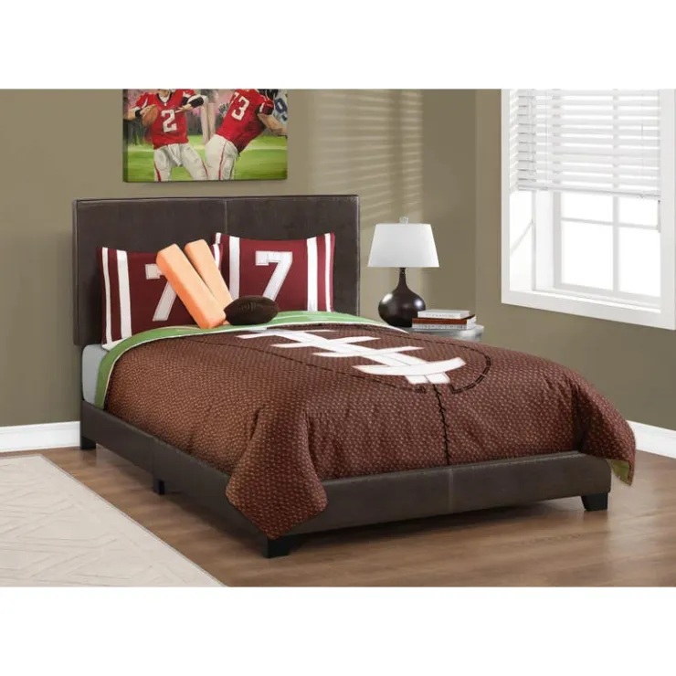 Monarch Full Leather-Look with Headboard (54") - Brown Hot