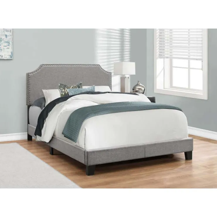 Monarch Full Linen Bed with Headboard (54") - Grey Discount