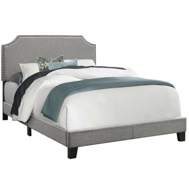 Monarch Full Linen Bed with Headboard (54") - Grey Discount