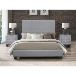 Full Linen Bed with Headboard (54") Grey Outlet