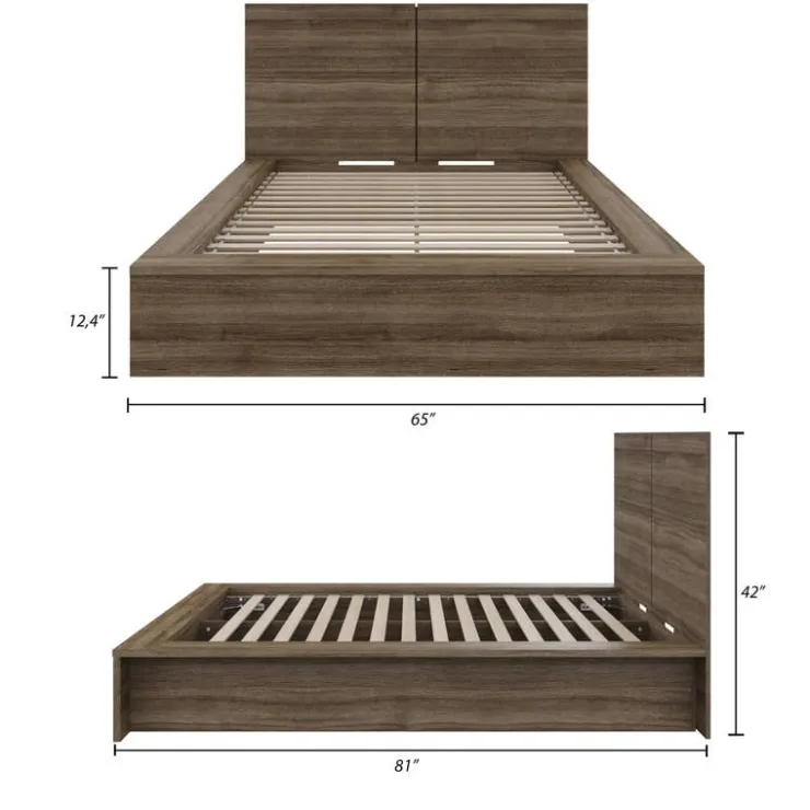 Nexera Full Platform Bed with Headboard (54") - Grey Oak