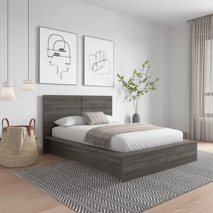 Nexera Full Platform Bed with Headboard (54") - Grey Oak