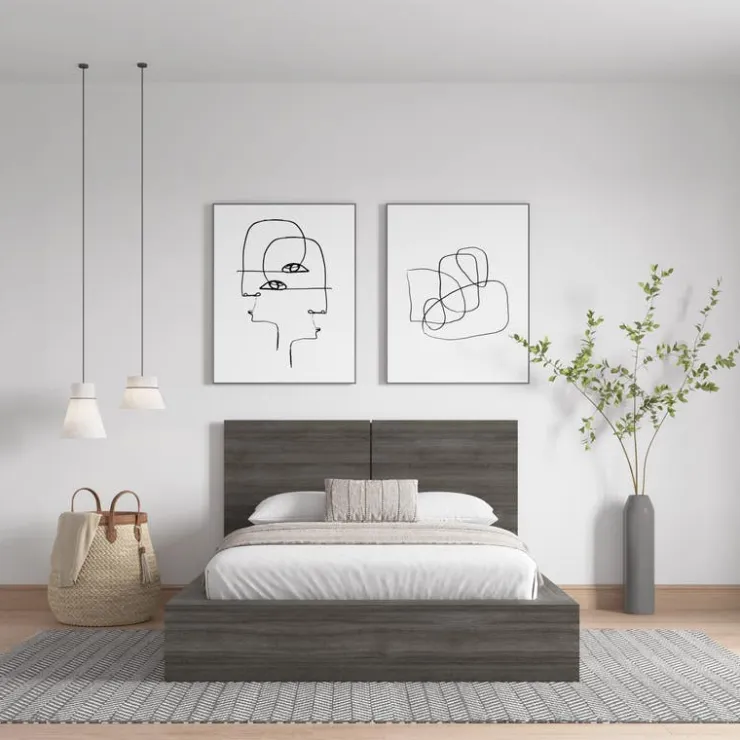 Nexera Full Platform Bed with Headboard (54") - Grey Oak