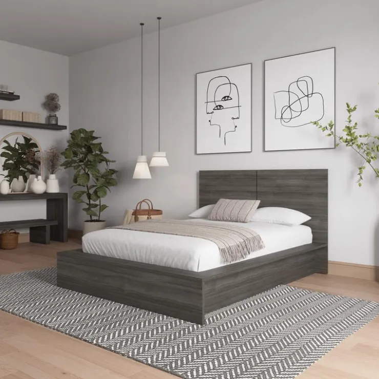 Nexera Full Platform Bed with Headboard (54") - Grey Oak