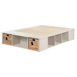 Meubles South Shore Full Storage Bed and Baskets (54") - South Shore WINTER OAK AND RATTAN Clearance