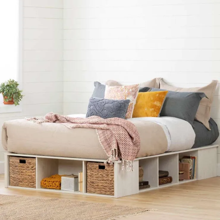 Meubles South Shore Full Storage Bed and Baskets (54") - South Shore WINTER OAK AND RATTAN Clearance
