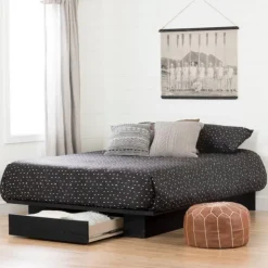 Meubles South Shore Full/Queen Platform Bed with 1-Drawer Storage (54"/60") - South Shore Black Oak Outlet
