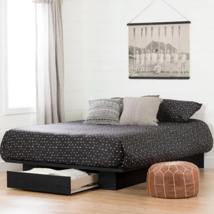 Meubles South Shore Full/Queen Platform Bed with 1-Drawer Storage (54"/60") - South Shore Black Oak Outlet