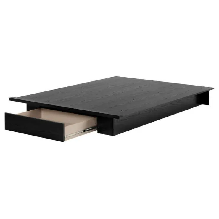 Meubles South Shore Full/Queen Platform Bed with 1-Drawer Storage (54"/60") - South Shore Black Oak Outlet