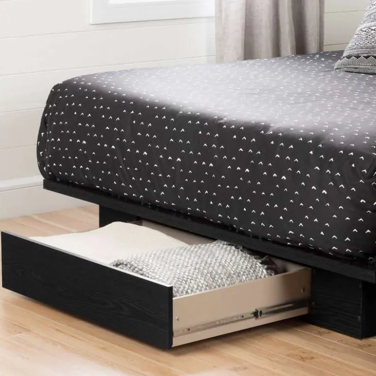 Meubles South Shore Full/Queen Platform Bed with 1-Drawer Storage (54"/60") - South Shore Black Oak Outlet