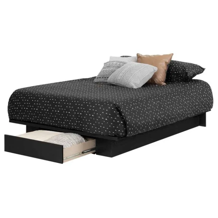Meubles South Shore Full/Queen Platform Bed with 1-Drawer Storage (54"/60") - South Shore Black Oak Outlet