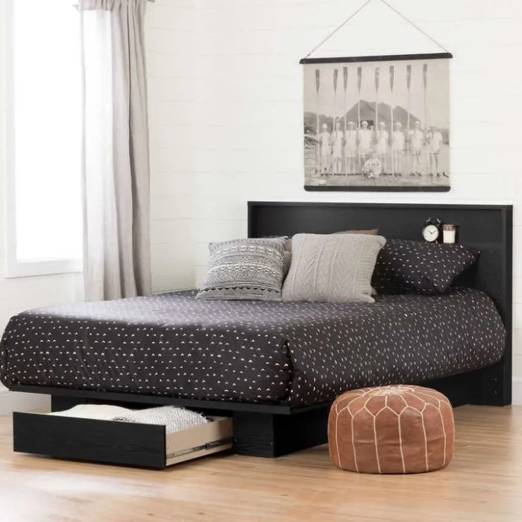 Meubles South Shore Full/Queen Platform Bed with 1-Drawer Storage (54"/60") - South Shore Black Oak Outlet