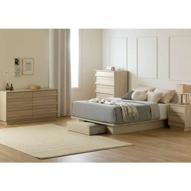 Meubles South Shore Full/Queen Platform Bed with 1-Drawer Storage (54"/60") - South Shore Bleached Oak Hot