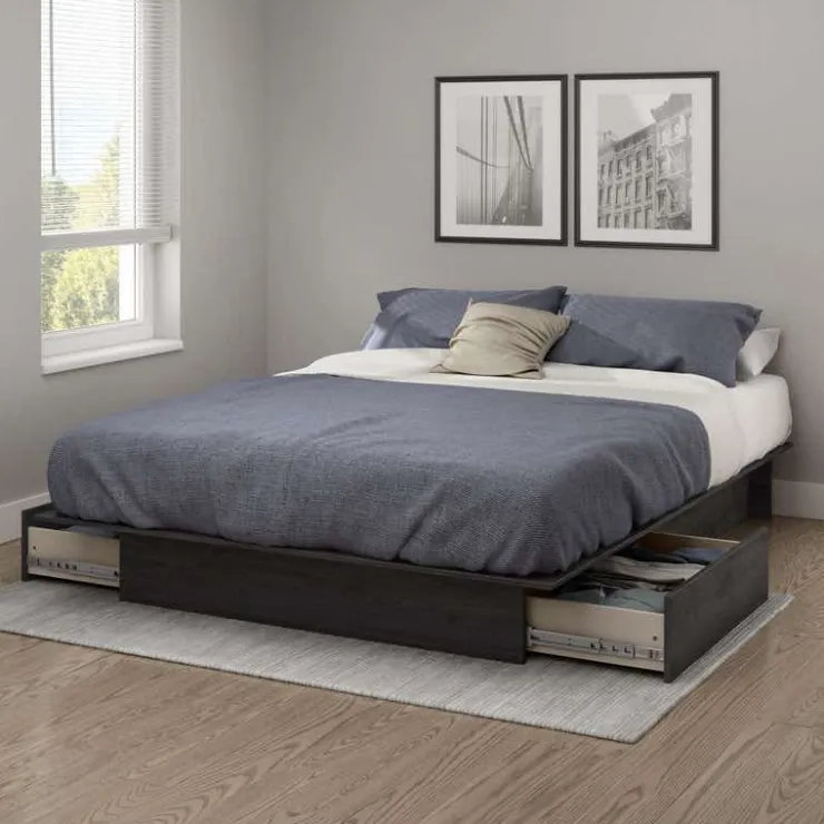 Meubles South Shore Full/Queen Platform Bed with 2-Drawer Storage (54/60'') - South Shore GRAY OAK
