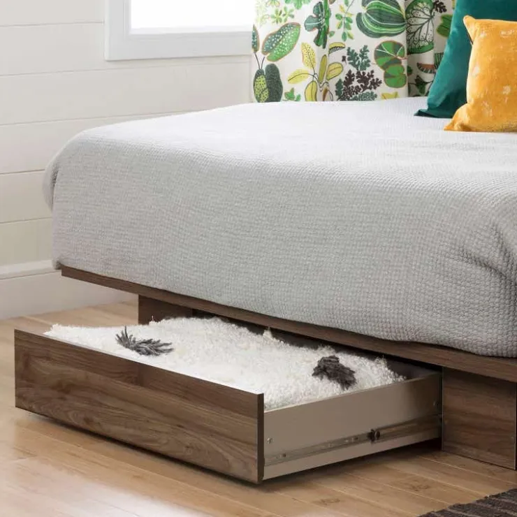 Meubles South Shore Full/Queen Platform Bed with 1-Drawer Storage (54"/60") - South Shore Natural Walnut New