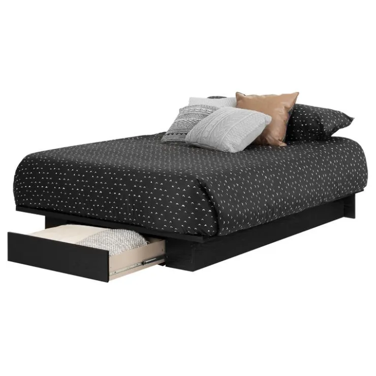 Meubles South Shore Full/Queen Platform Bed with 1-Drawer Storage (54"/60") - South Shore Black Oak Best