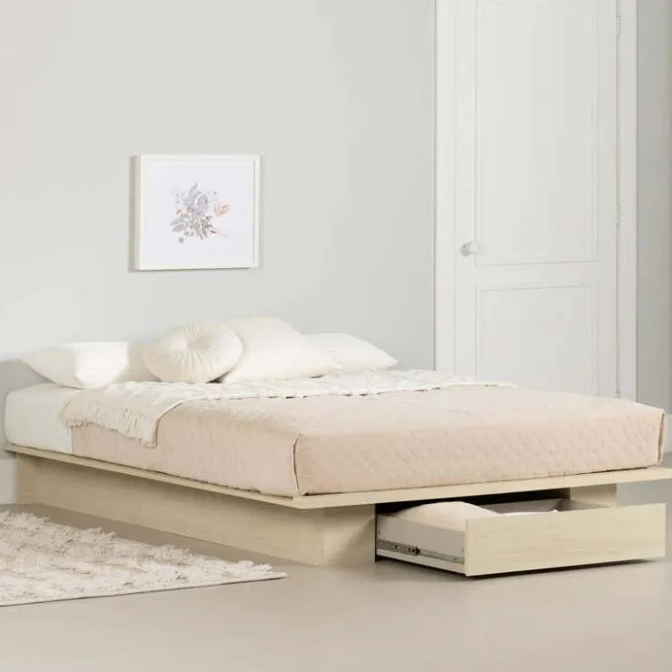 Meubles South Shore Full/Queen Platform Bed with 1-Drawer Storage (54"/60") - South Shore Bleached Oak