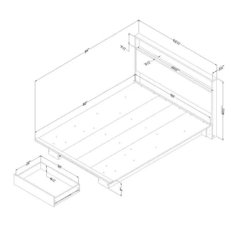 Meubles South Shore Full/Queen Platform Bed with 1-Drawer Storage and Headboard (54"/60") - South Shore Sale