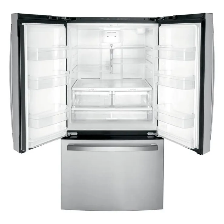 GE Appliances GE 21,9 Cu Ft 36 In Refrigerator Bottom Freezer, French door - GWE22JYMFS Stainless Steel Hot
