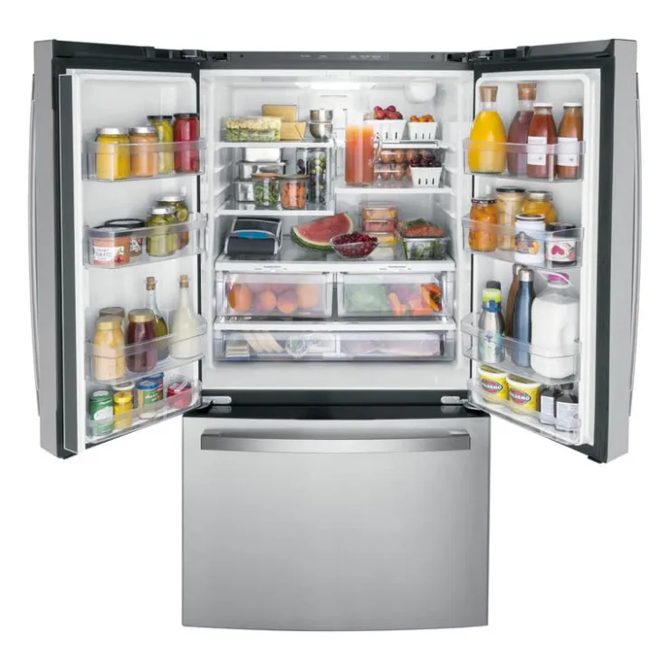 GE Appliances GE 21,9 Cu Ft 36 In Refrigerator Bottom Freezer, French door - GWE22JYMFS Stainless Steel Hot