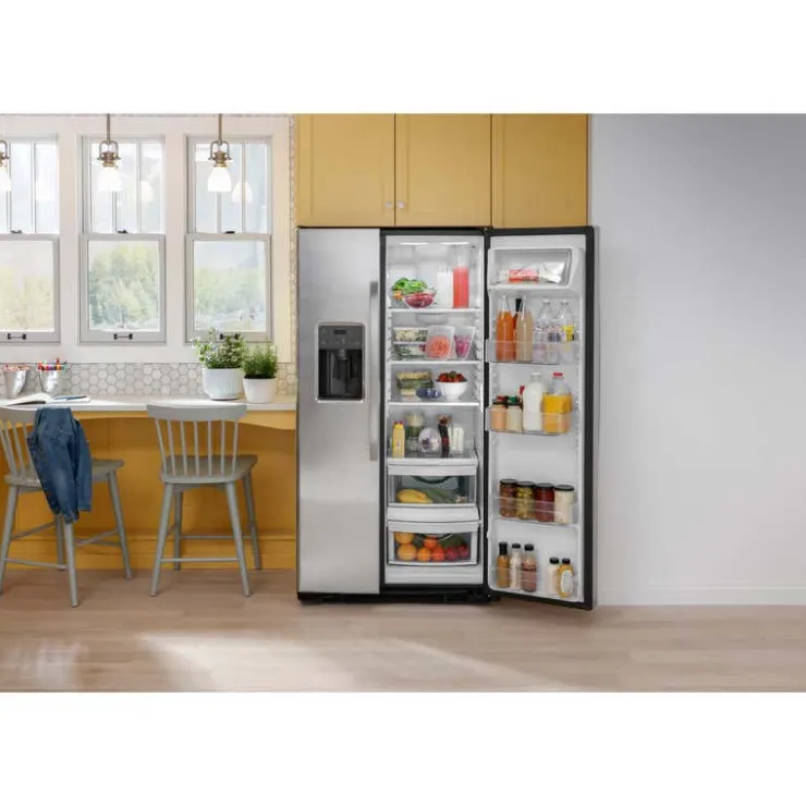 GE Appliances GE 23,2 Cu Ft 33 In Refrigerator Side by side - GSS23GYPFS Stainless Steel Best