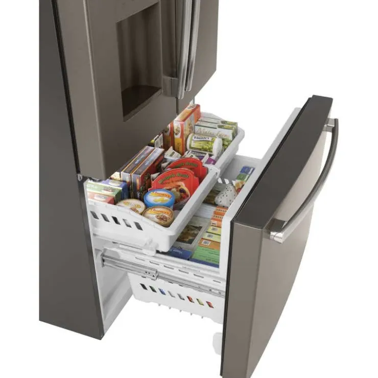 GE Appliances GE 25.5 Cu Ft 36 In Refrigerator Bottom Freezer, French door - GFE26JMMES Slate Outlet