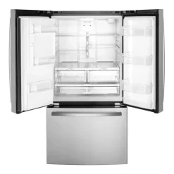 GE Appliances GE 25.6 Cu Ft 36 In Refrigerator Bottom Freezer, French door - GFE26JYMFS Stainless Steel Clearance