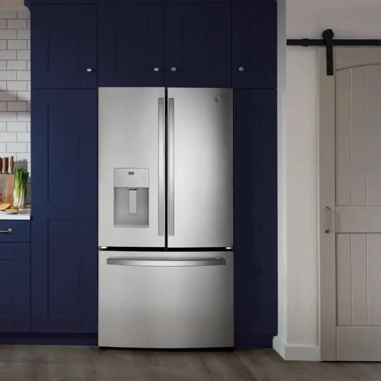 GE Appliances GE 25.6 Cu Ft 36 In Refrigerator Bottom Freezer, French door - GFE26JYMFS Stainless Steel Clearance