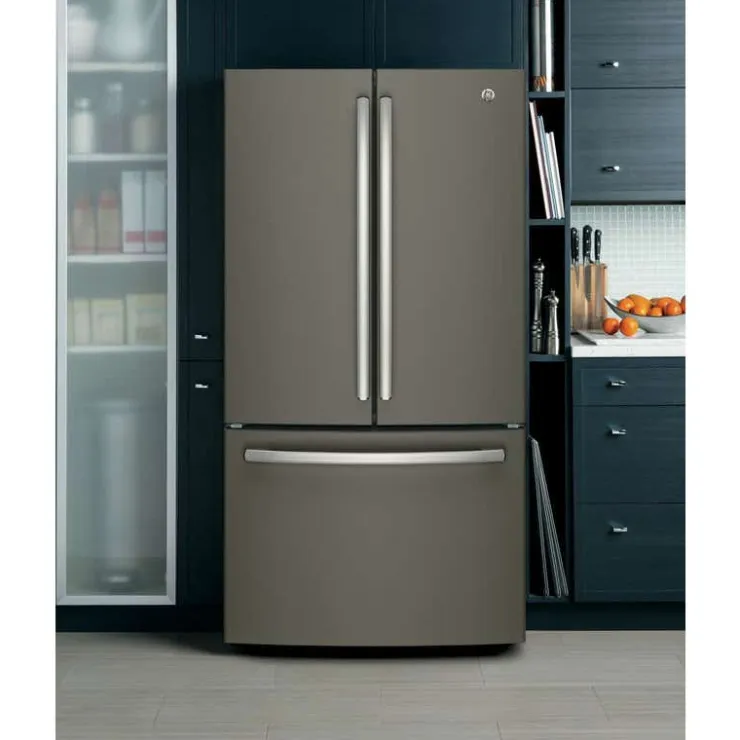 GE Appliances GE 27 Cu Ft 36 In Refrigerator Bottom Freezer, French door - GNE27JMMES Slate Clearance